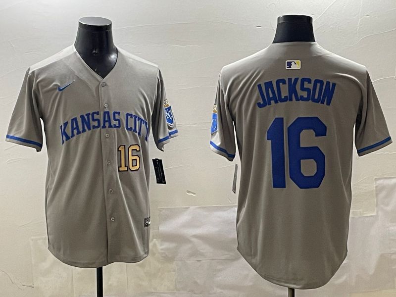 Men Kansas City Royals #16 Jackson Grey Game 2025 Nike MLB Jersey style 3163